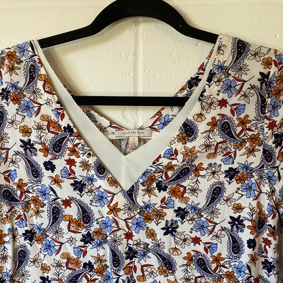 Anthropologie Skies are Blue Multicolor Floral Paisley V-Neck Blouse Sz S - Picture 2 of 9
